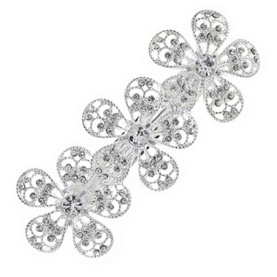 Silver crystal floral hair clip